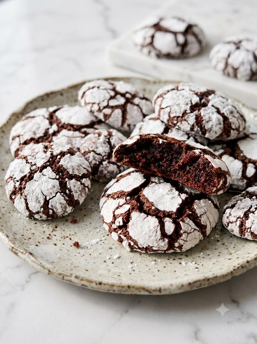 CHOCOLATE CRINKLE COOKIES (Soft & Fudgy Chocolate Cookies)