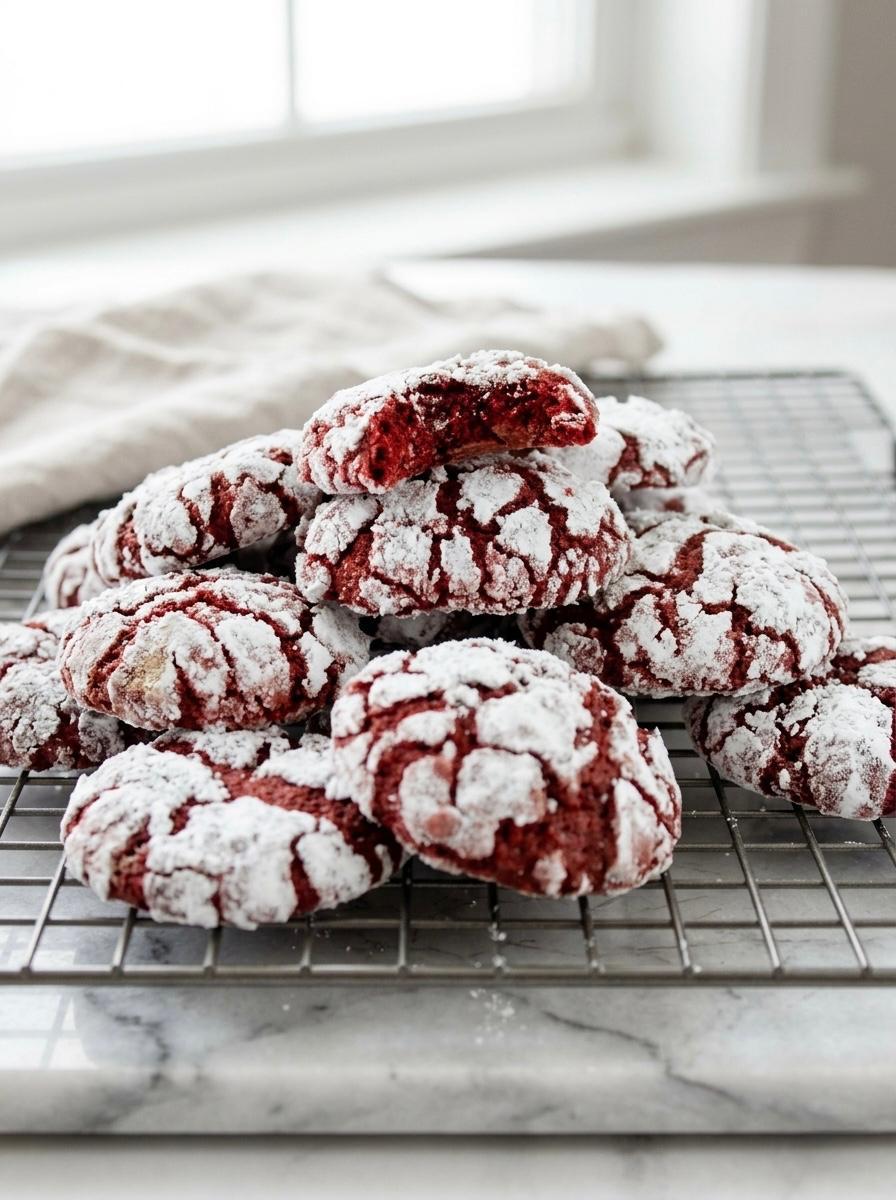 RED VELVET CRINKLE COOKIES (Soft & Fudgy Crinkle Cookies)